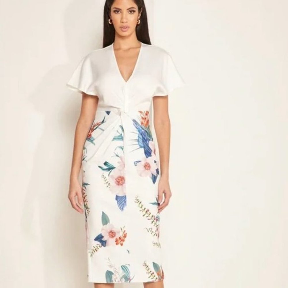 Ted Baker Nerris Twist Front Floral Midi Dress Womens Size 2
